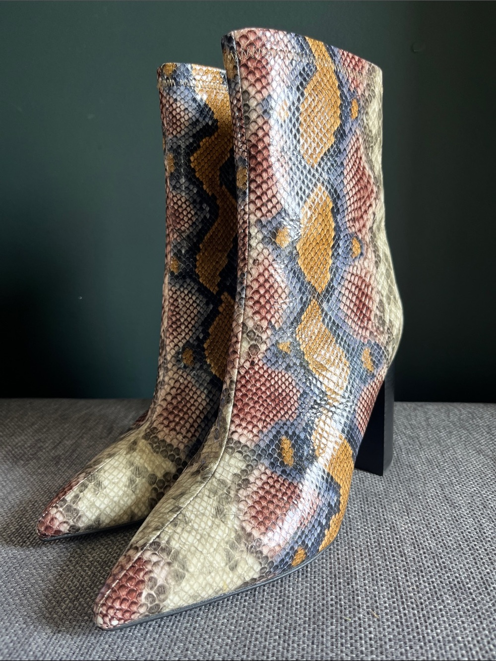 Jeffrey Campbell Multicolor Snake-Print Pointed Toe Ankle Boots